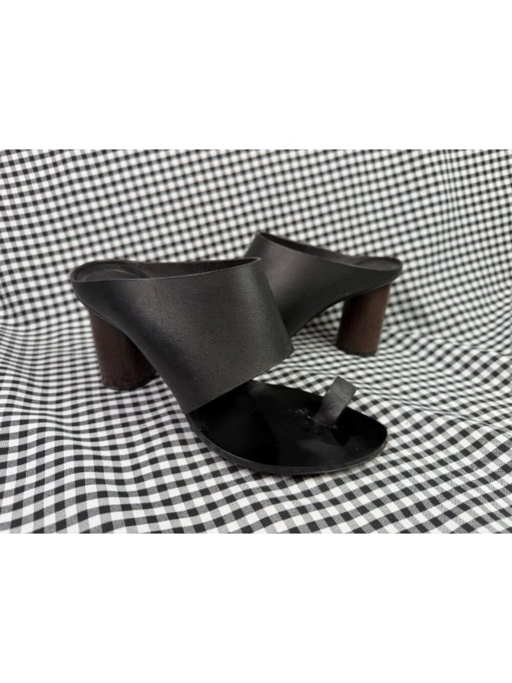 Proenza Schouler Black Leather Toe Ring Mule Heeled Sandals 37 Italy Designer